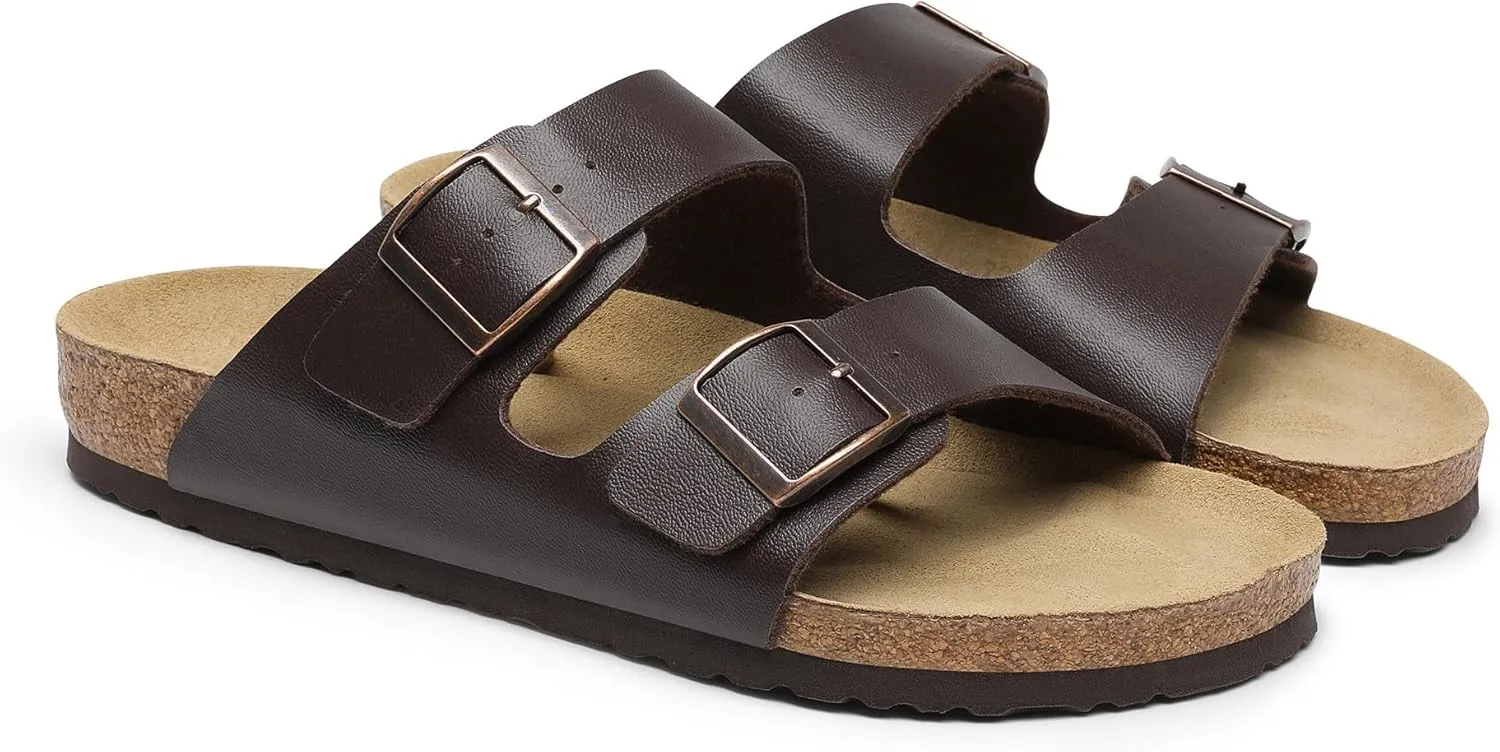 Bruno Marc Men's Cork footbed Sandal Beach Slides with Adjustable Buckle Straps