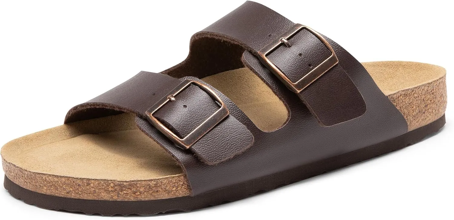 Bruno Marc Men's Cork footbed Sandal Beach Slides with Adjustable Buckle Straps