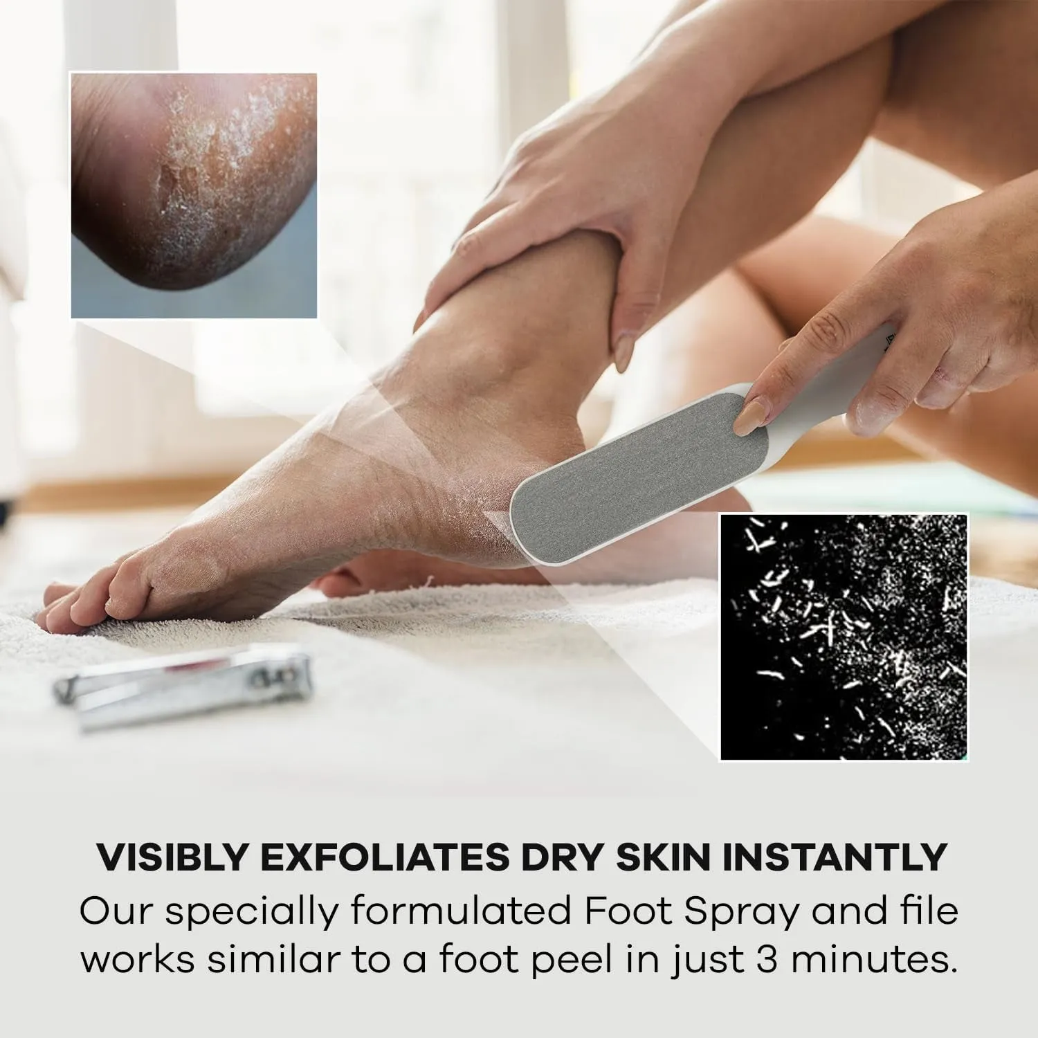 Callus Remover Foot Scrub - Exfoliating Feet Spray-On Formula and Reusable Deluxe Sole File Valentines Gift Set - Dead Skin Remover, Peel & Soften Cracked Heels - Deluxe Pedicure Spa Kit