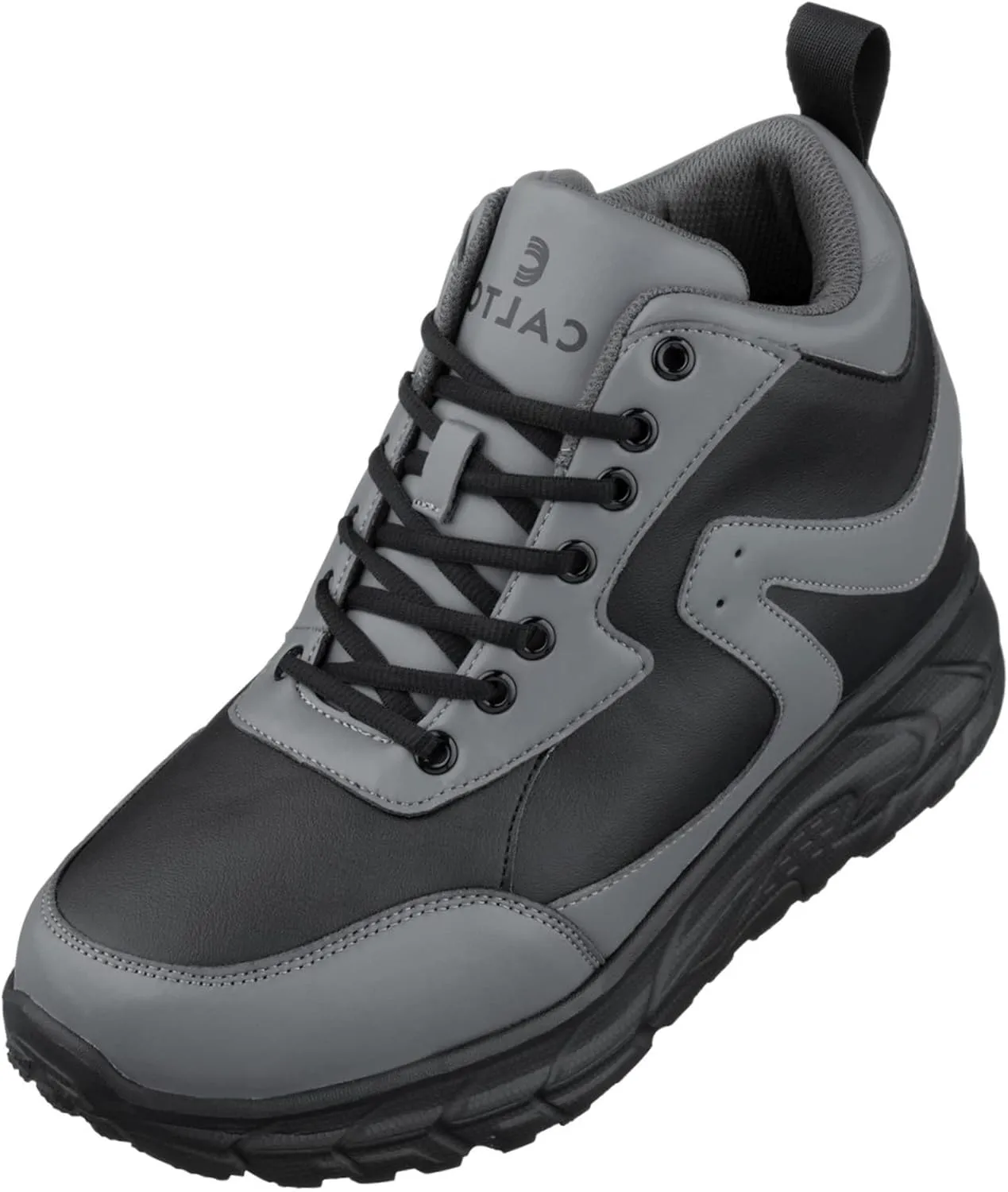 CALTO Men's Invisible Height Increasing Elevator Shoes - Black/Grey Lace-up High-Top Hiking Style Sneaker Boots - 4 Inches Taller - S22771 - Size 9 D(M) US