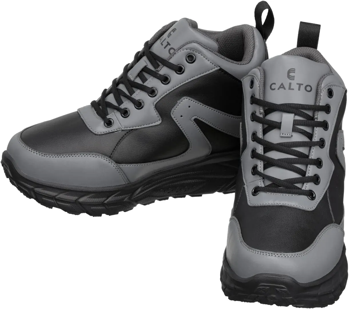 CALTO Men's Invisible Height Increasing Elevator Shoes - Black/Grey Lace-up High-Top Hiking Style Sneaker Boots - 4 Inches Taller - S22771 - Size 9 D(M) US