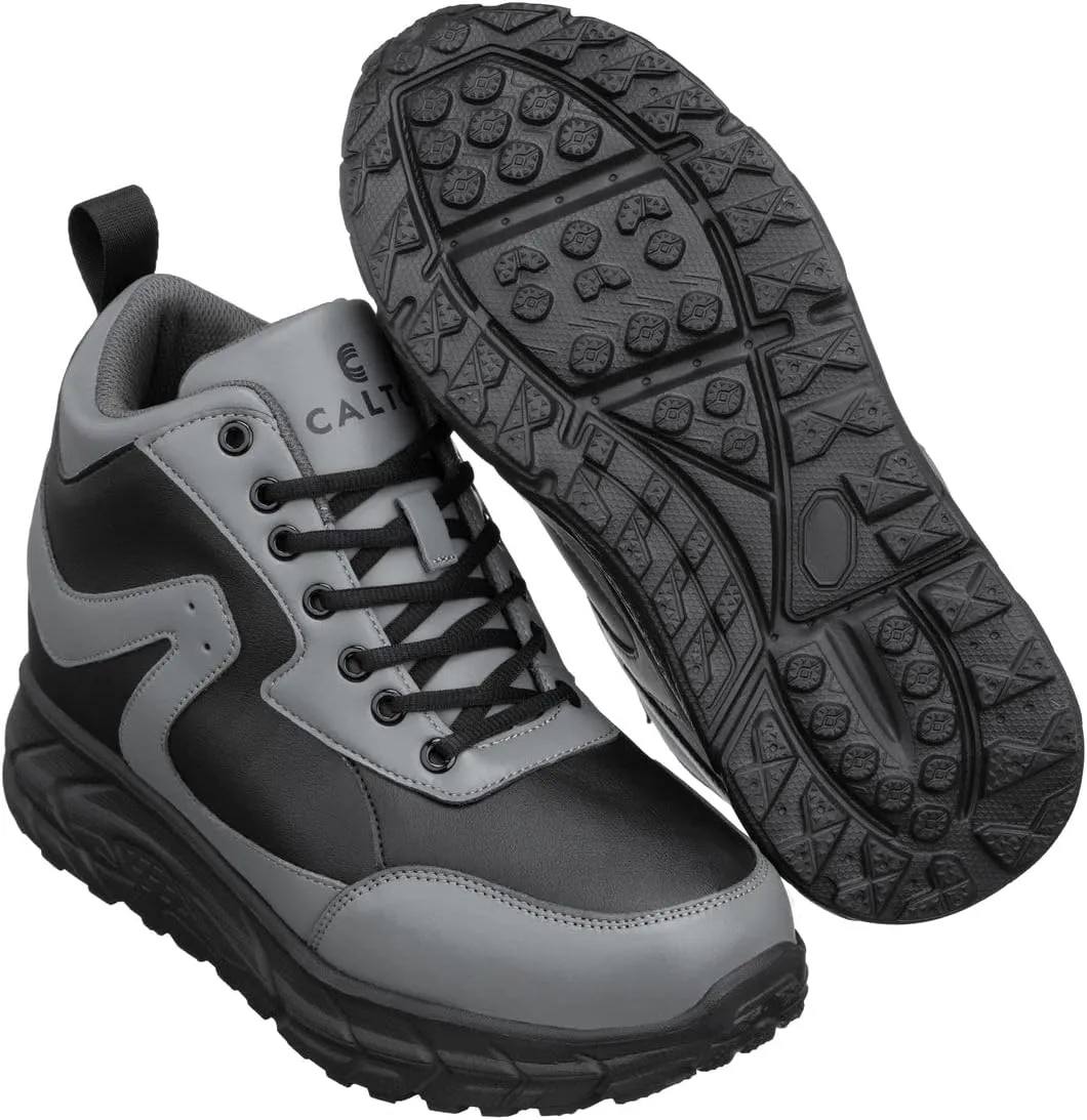 CALTO Men's Invisible Height Increasing Elevator Shoes - Black/Grey Lace-up High-Top Hiking Style Sneaker Boots - 4 Inches Taller - S22771 - Size 9 D(M) US