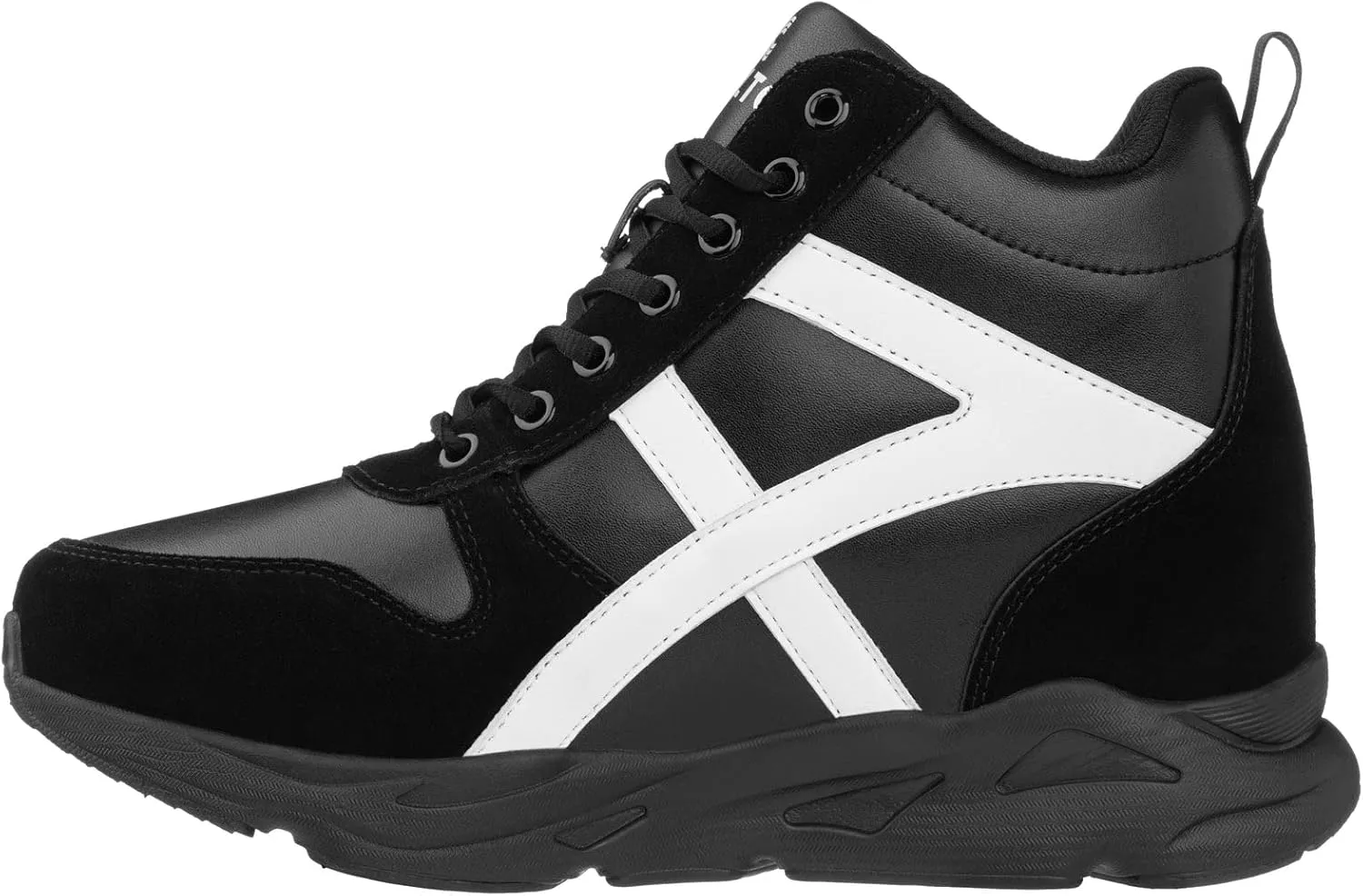 CALTO Men's Invisible Height Increasing Elevator Shoes - Black/White Lace-up High-Top Hiking Style Sneaker Boots - 3.6 Inches Taller - S22783 - Size 8 D(M) US