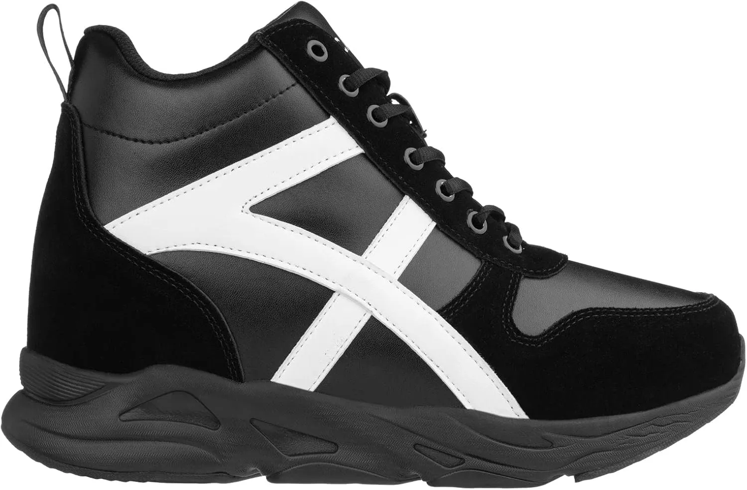 CALTO Men's Invisible Height Increasing Elevator Shoes - Black/White Lace-up High-Top Hiking Style Sneaker Boots - 3.6 Inches Taller - S22783 - Size 8 D(M) US
