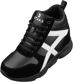 CALTO Men's Invisible Height Increasing Elevator Shoes - Black/White Lace-up High-Top Hiking Style Sneaker Boots - 3.6 Inches Taller - S22783 - Size 8 D(M) US