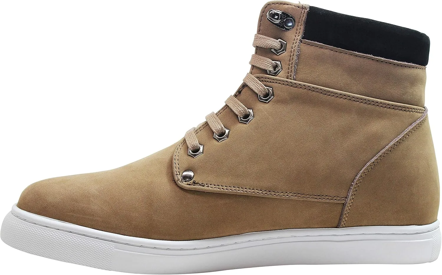CALTO Men's Invisible Height Increasing Elevator Shoes - Tan Brown Nubuck Leather Lace-up Fashion Sneakers - 2.6 Inches Taller - T53121 - Size 11 D(M) US