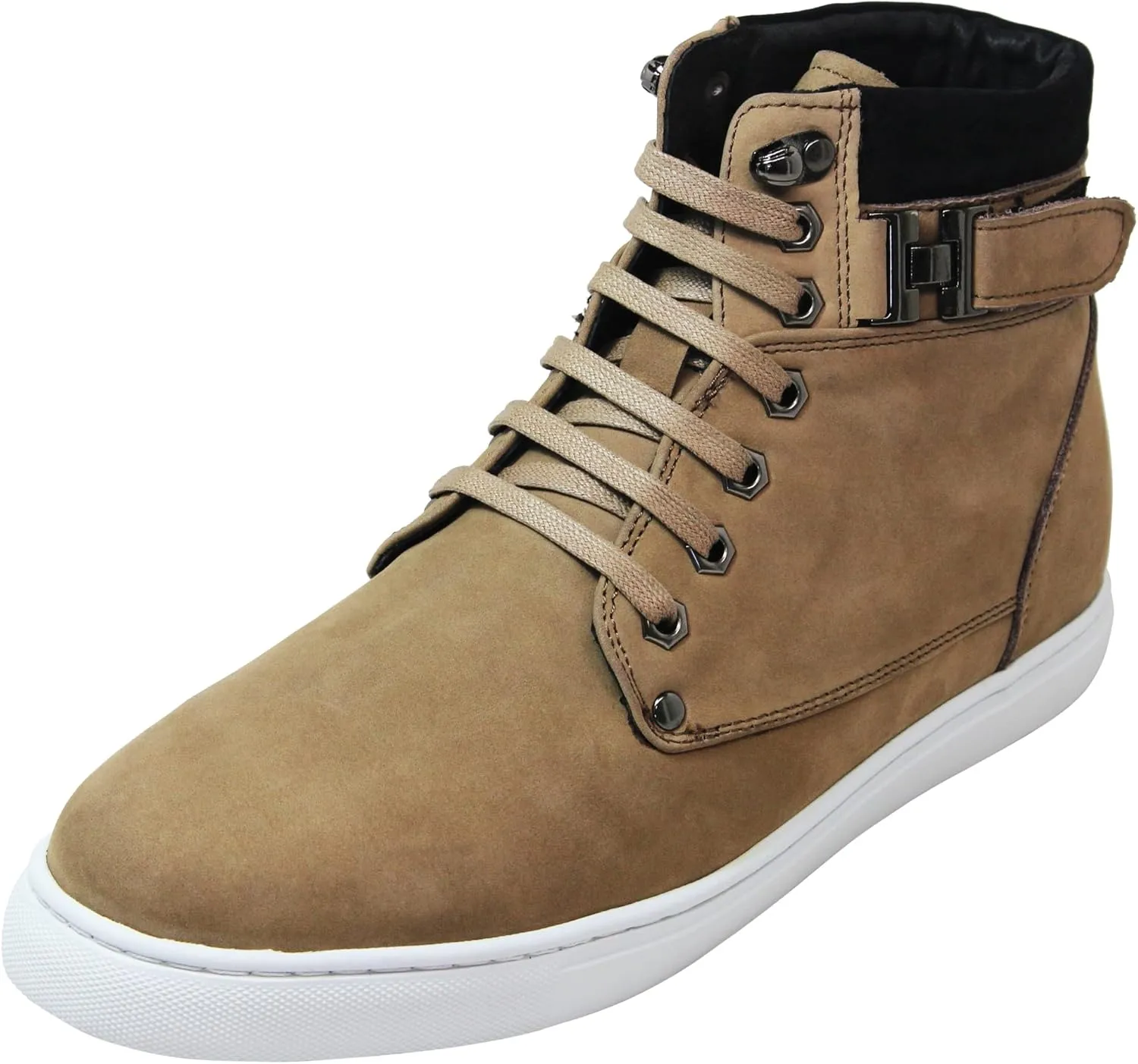 CALTO Men's Invisible Height Increasing Elevator Shoes - Tan Brown Nubuck Leather Lace-up Fashion Sneakers - 2.6 Inches Taller - T53121 - Size 11 D(M) US