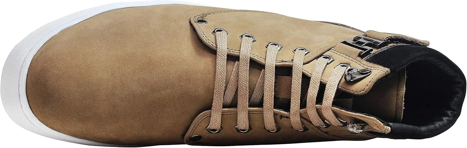 CALTO Men's Invisible Height Increasing Elevator Shoes - Tan Brown Nubuck Leather Lace-up Fashion Sneakers - 2.6 Inches Taller - T53121 - Size 11 D(M) US
