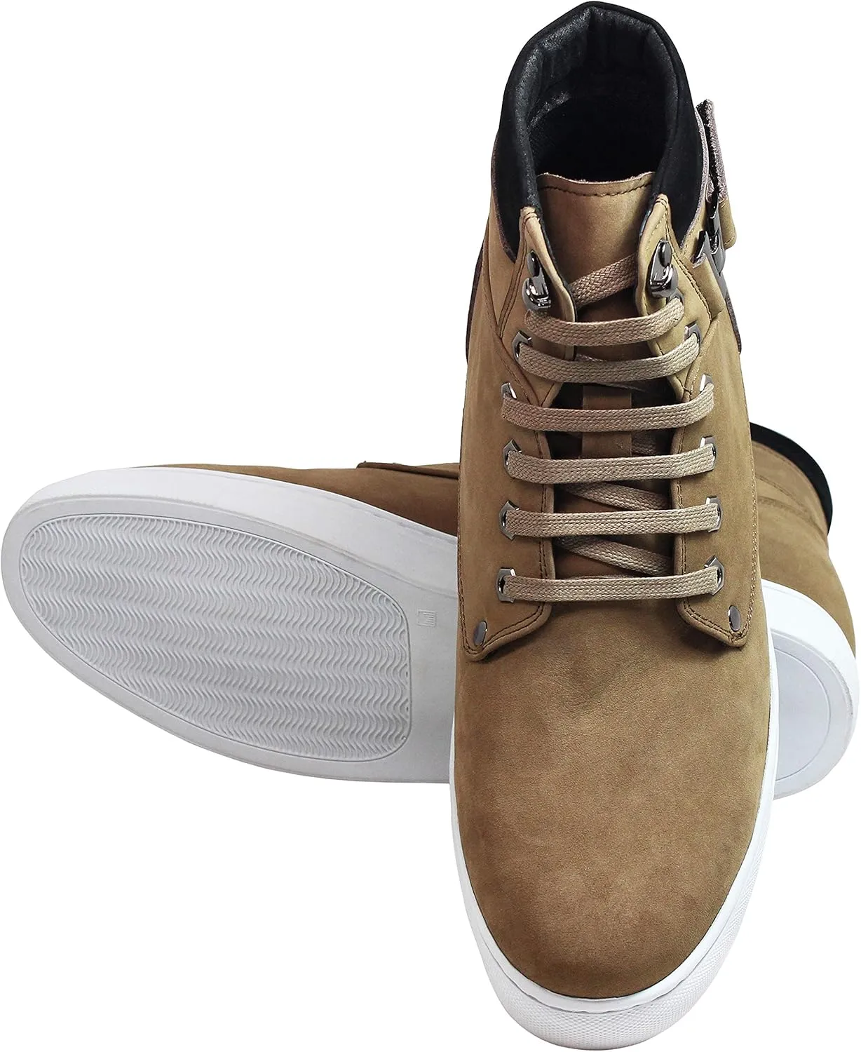 CALTO Men's Invisible Height Increasing Elevator Shoes - Tan Brown Nubuck Leather Lace-up Fashion Sneakers - 2.6 Inches Taller - T53121 - Size 11 D(M) US