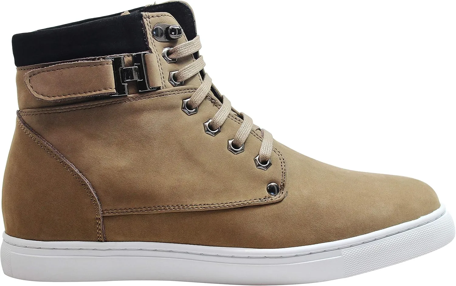 CALTO Men's Invisible Height Increasing Elevator Shoes - Tan Brown Nubuck Leather Lace-up Fashion Sneakers - 2.6 Inches Taller - T53121 - Size 11 D(M) US