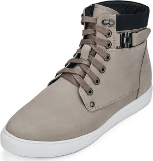 CALTO Men's Invisible Height Increasing Elevator Shoes - Taupe Nubuck Leather Lace-up Fashion Sneakers - 2.6 Inches Taller - T53122 - Size 9 D(M) US