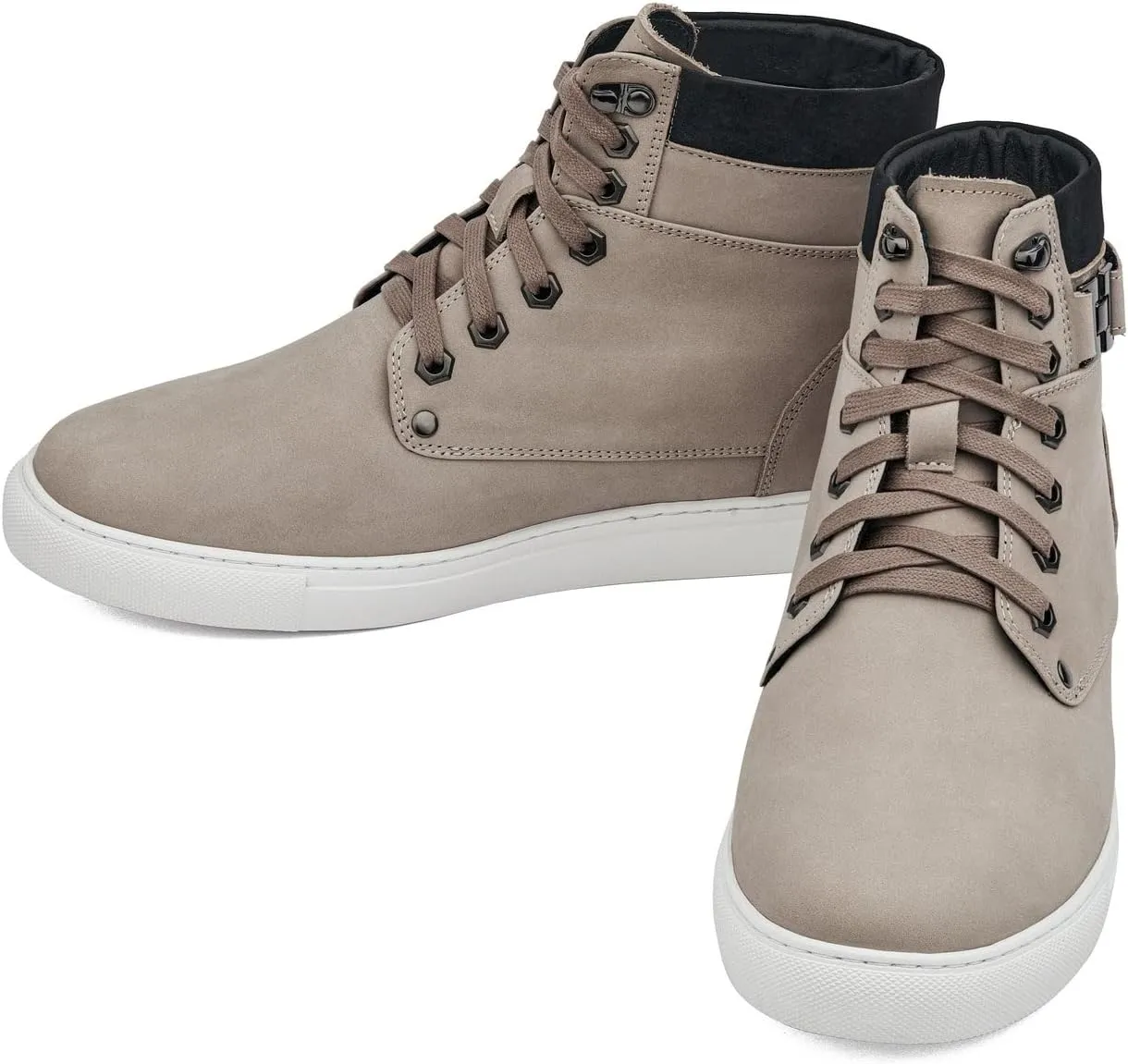 CALTO Men's Invisible Height Increasing Elevator Shoes - Taupe Nubuck Leather Lace-up Fashion Sneakers - 2.6 Inches Taller - T53122 - Size 9 D(M) US