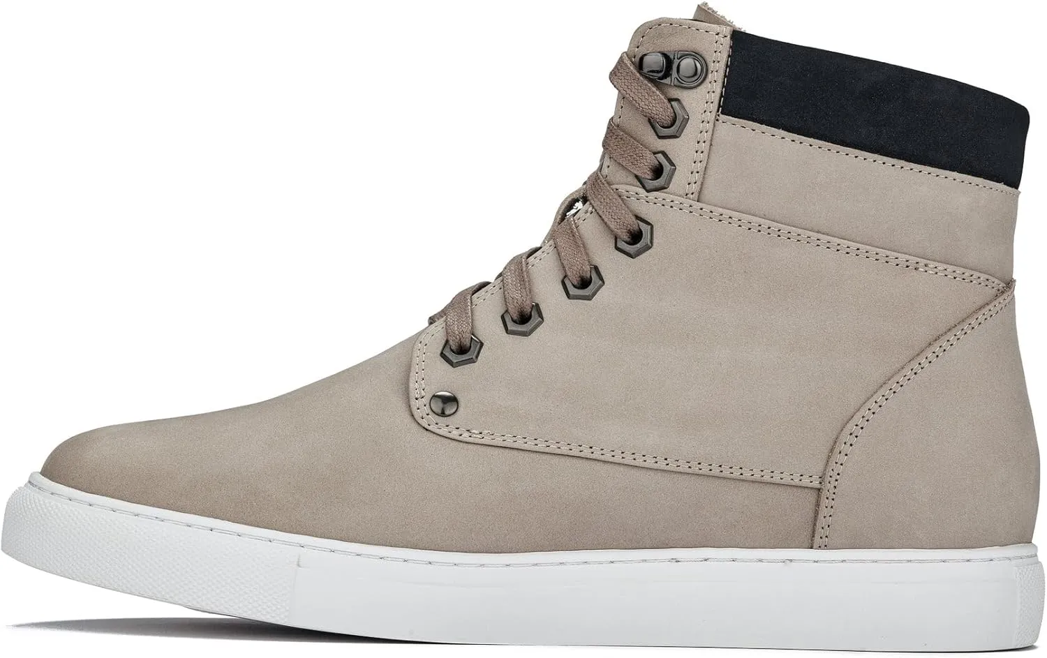CALTO Men's Invisible Height Increasing Elevator Shoes - Taupe Nubuck Leather Lace-up Fashion Sneakers - 2.6 Inches Taller - T53122 - Size 9 D(M) US