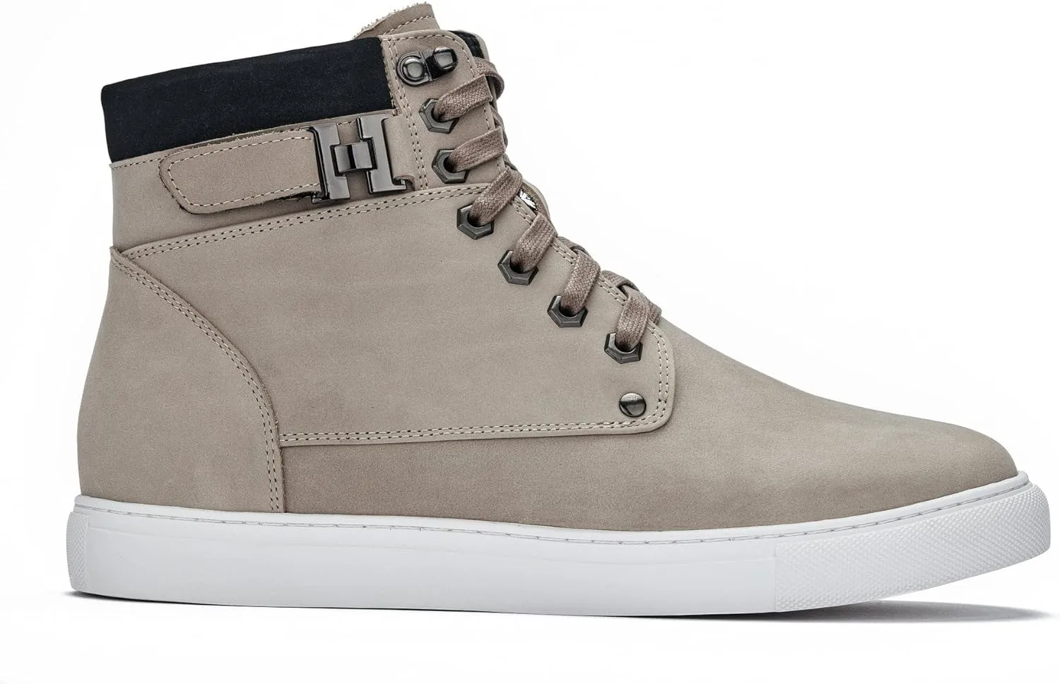 CALTO Men's Invisible Height Increasing Elevator Shoes - Taupe Nubuck Leather Lace-up Fashion Sneakers - 2.6 Inches Taller - T53122 - Size 9 D(M) US