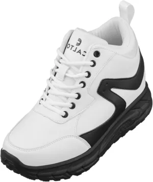 CALTO Men's Invisible Height Increasing Elevator Shoes - White/Black Lace-up High-Top Hiking Style Sneaker Boots - 4 Inches Taller - S22773 - Size 8 D(M) US