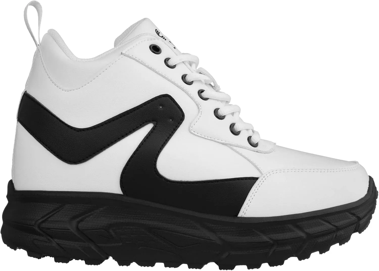 CALTO Men's Invisible Height Increasing Elevator Shoes - White/Black Lace-up High-Top Hiking Style Sneaker Boots - 4 Inches Taller - S22773 - Size 8 D(M) US