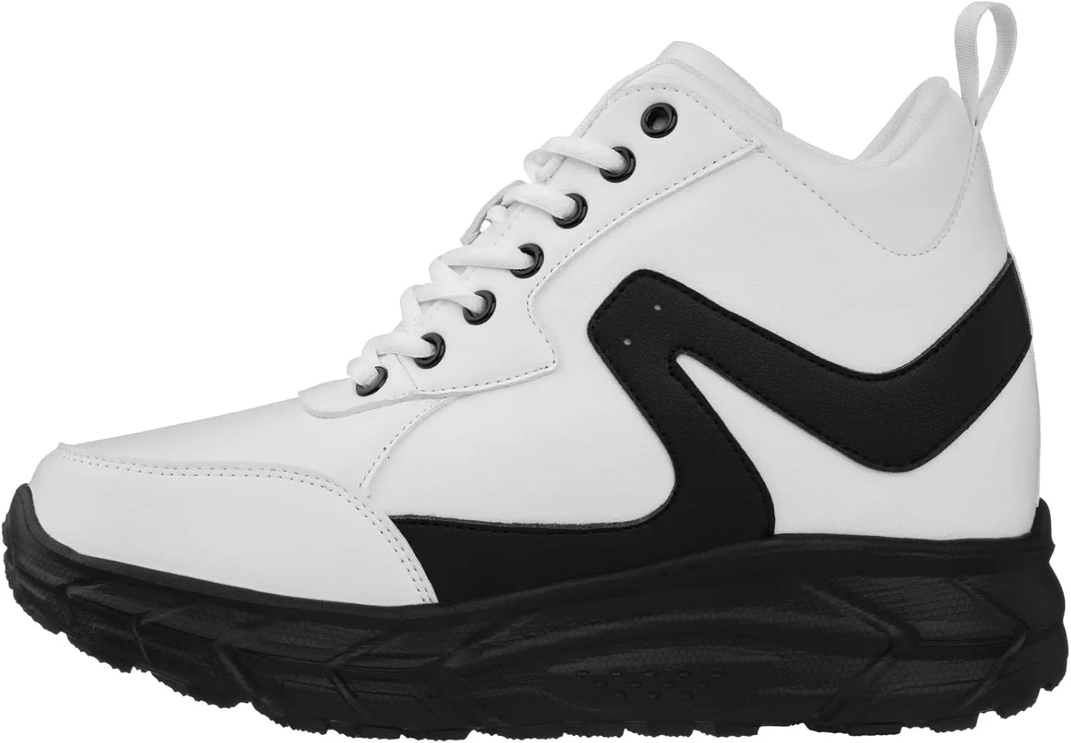 CALTO Men's Invisible Height Increasing Elevator Shoes - White/Black Lace-up High-Top Hiking Style Sneaker Boots - 4 Inches Taller - S22773 - Size 8 D(M) US