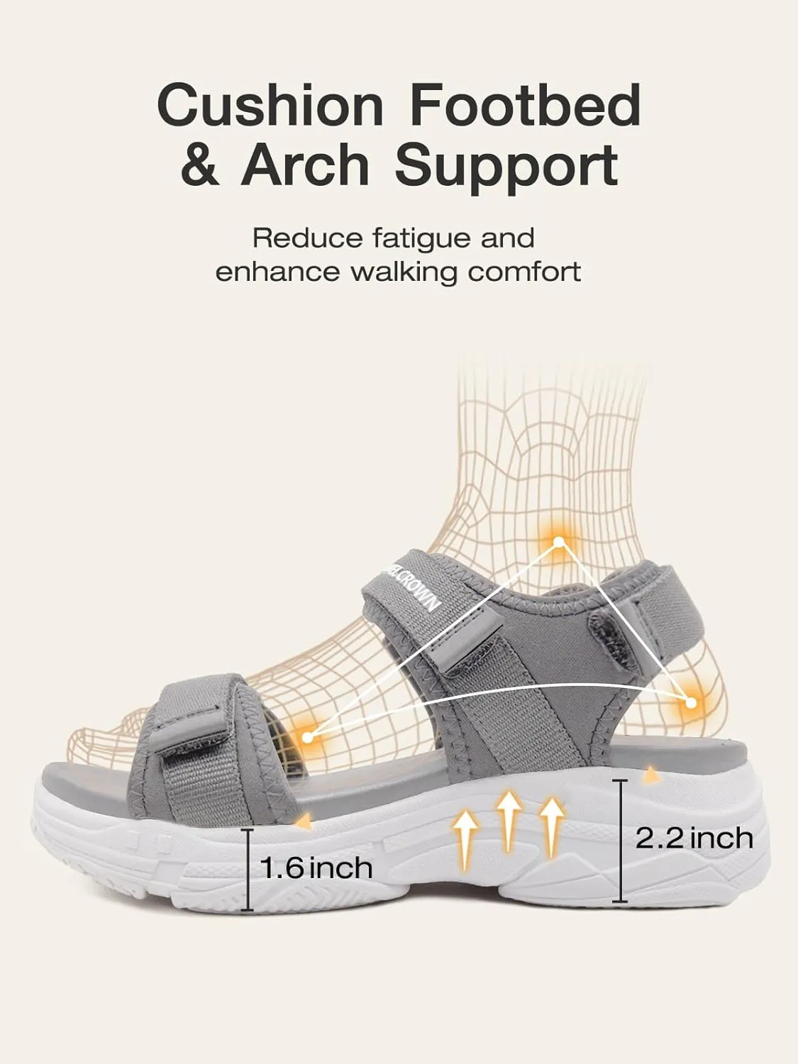 CAMEL CROWN Women's Athletic Sandals Comfortable Outdoor Walking Waterproof Lightweight Girls' Platform Shoes Open Toe Arch Support