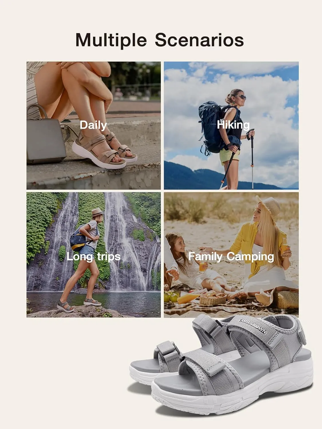 CAMEL CROWN Women's Athletic Sandals Comfortable Outdoor Walking Waterproof Lightweight Girls' Platform Shoes Open Toe Arch Support