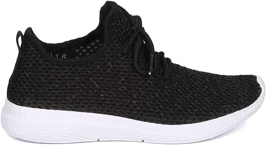 Cape Robbin Haven-1 Black Fabric Knitted Lace Up Low Top Jogging Sneakers