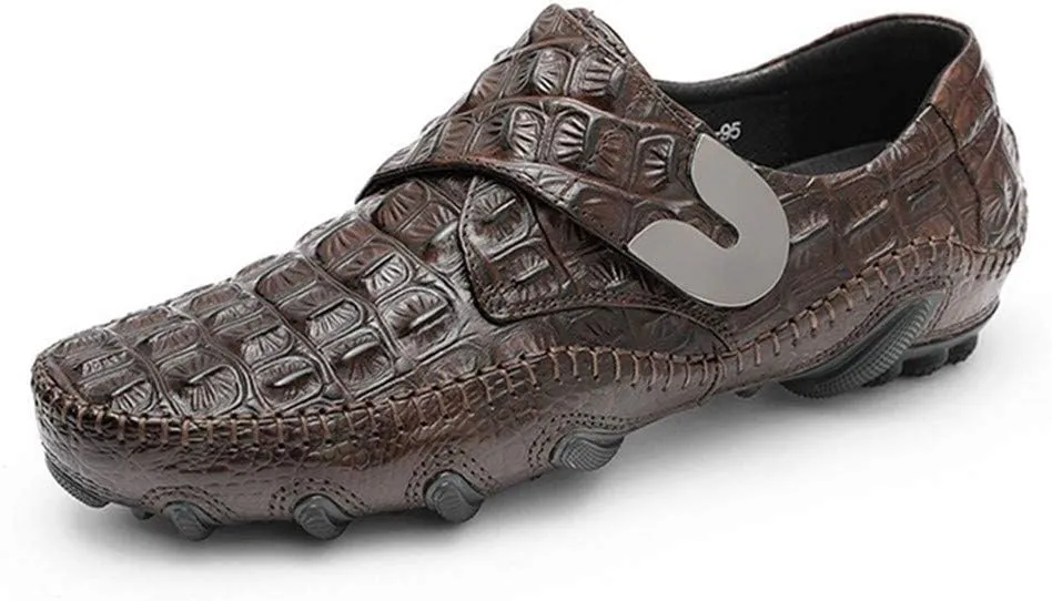 Casual Loafer Shoes for Men Boat Moccasins Breathable Crocodile Slip On StyleGenuine Leather Round Toe Low Top