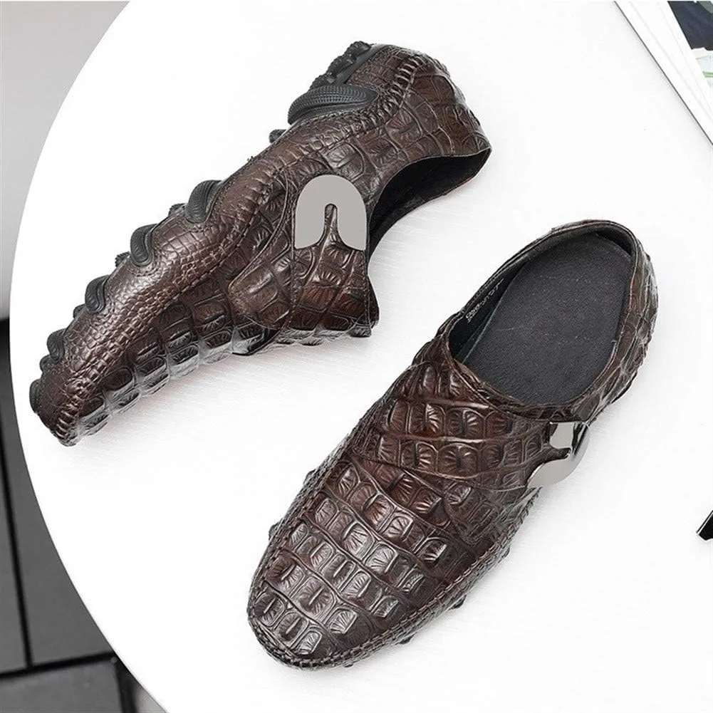 Casual Loafer Shoes for Men Boat Moccasins Breathable Crocodile Slip On StyleGenuine Leather Round Toe Low Top
