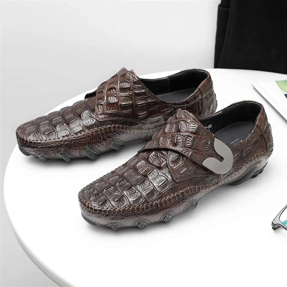 Casual Loafer Shoes for Men Boat Moccasins Breathable Crocodile Slip On StyleGenuine Leather Round Toe Low Top