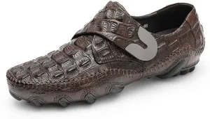 Casual Loafer Shoes for Men Boat Moccasins Breathable Crocodile Slip On StyleGenuine Leather Round Toe Low Top