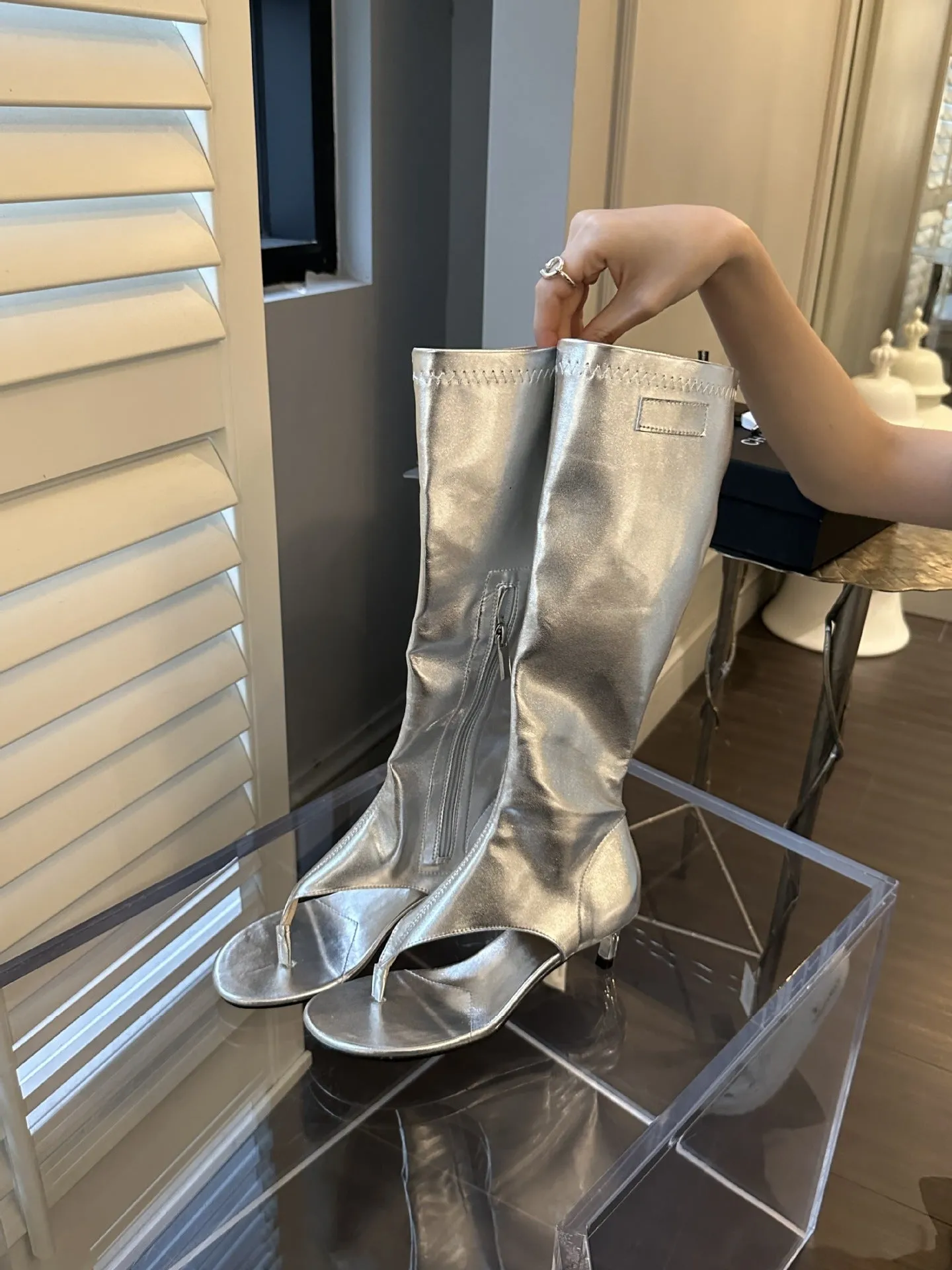 Casual Side Zipper Clip Toe Stiletto Heel Sandal Boots