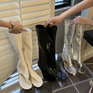 Casual Side Zipper Clip Toe Stiletto Heel Sandal Boots