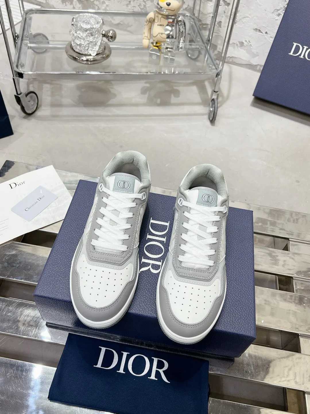 CD B27 Low-Top Sneaker 30mm In Grey White Monogram Calfskin 100823