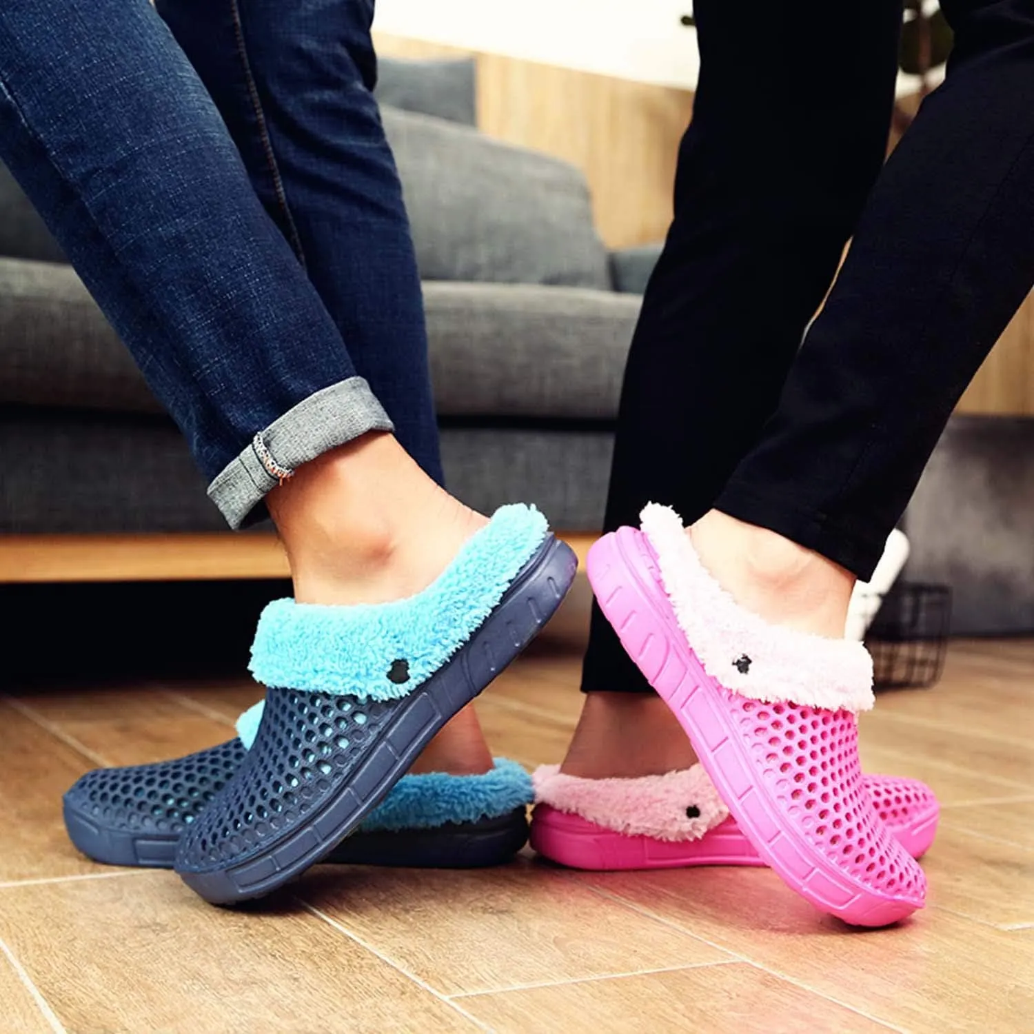 CERYTHRINA Men's Women's Lined Clog Breathable Mesh Lining Indoor Outdoor Walking Garden Clogs Winter Slippers
