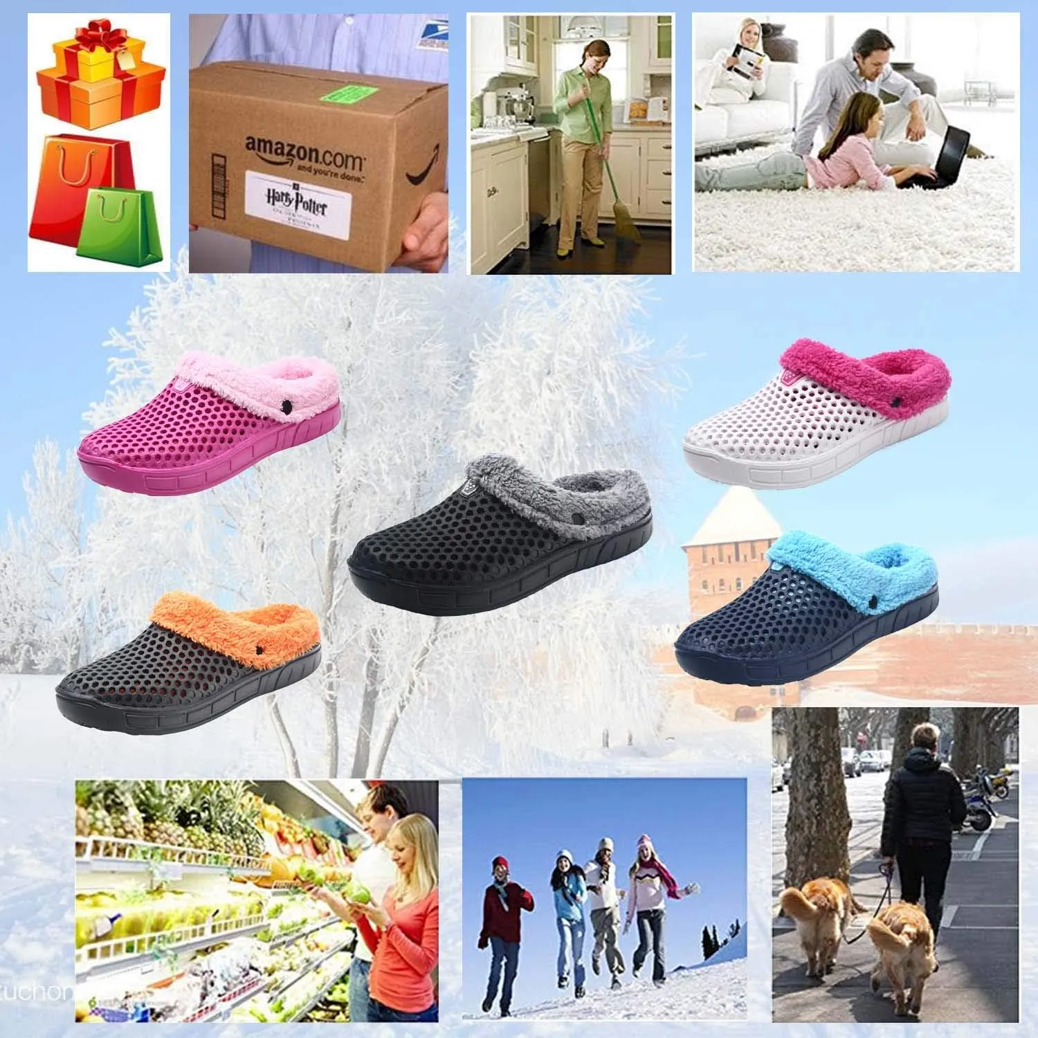 CERYTHRINA Men's Women's Lined Clog Breathable Mesh Lining Indoor Outdoor Walking Garden Clogs Winter Slippers