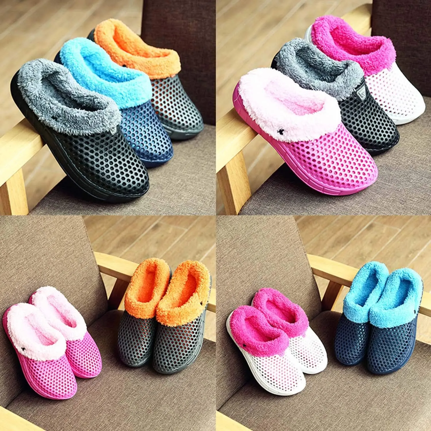 CERYTHRINA Men's Women's Lined Clog Breathable Mesh Lining Indoor Outdoor Walking Garden Clogs Winter Slippers