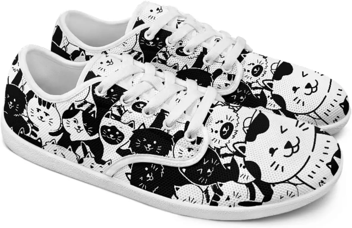 chaqlin Womens Fitness Shoes Non Slip Cat Pattern Low Top Athletic Sneaker Casual Flat Walking Running Tennis Shoe