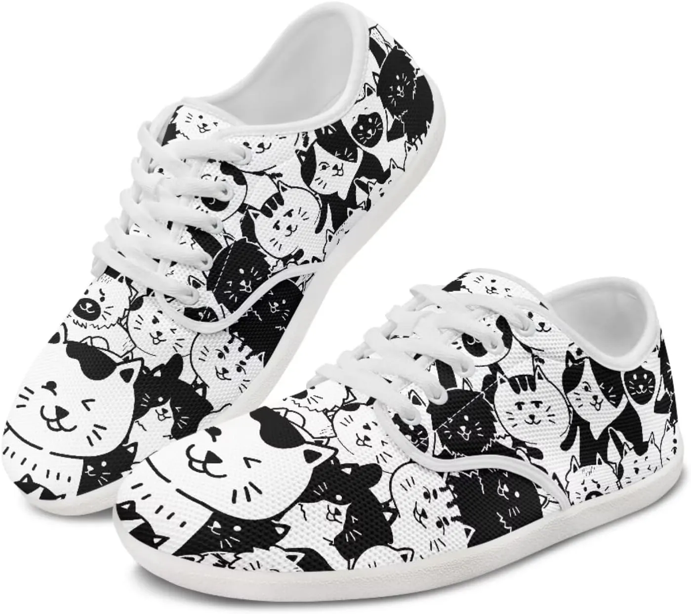chaqlin Womens Fitness Shoes Non Slip Cat Pattern Low Top Athletic Sneaker Casual Flat Walking Running Tennis Shoe
