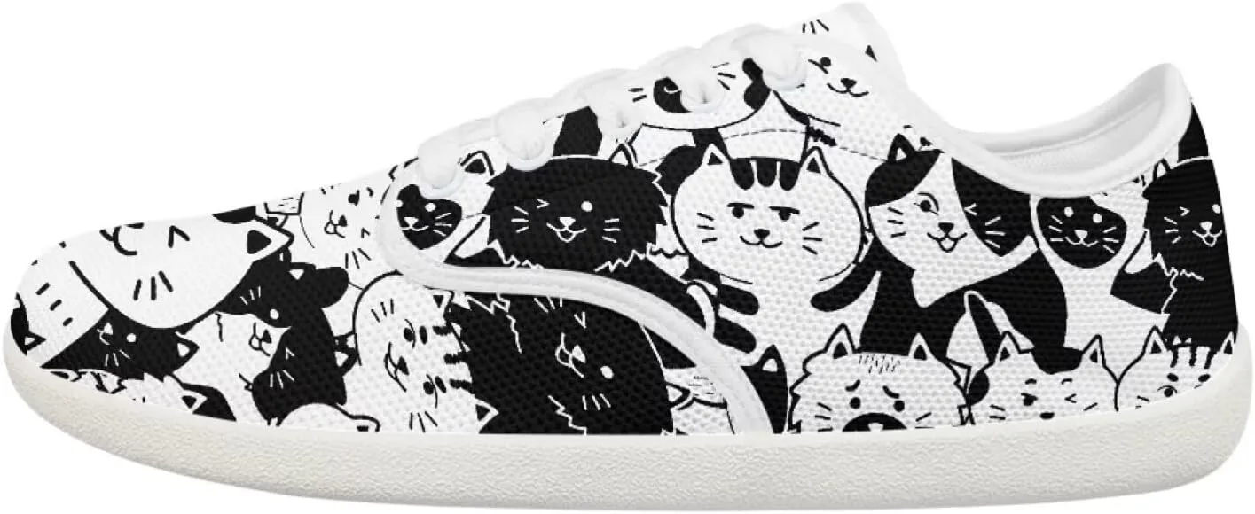 chaqlin Womens Fitness Shoes Non Slip Cat Pattern Low Top Athletic Sneaker Casual Flat Walking Running Tennis Shoe