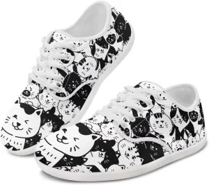 chaqlin Womens Fitness Shoes Non Slip Cat Pattern Low Top Athletic Sneaker Casual Flat Walking Running Tennis Shoe