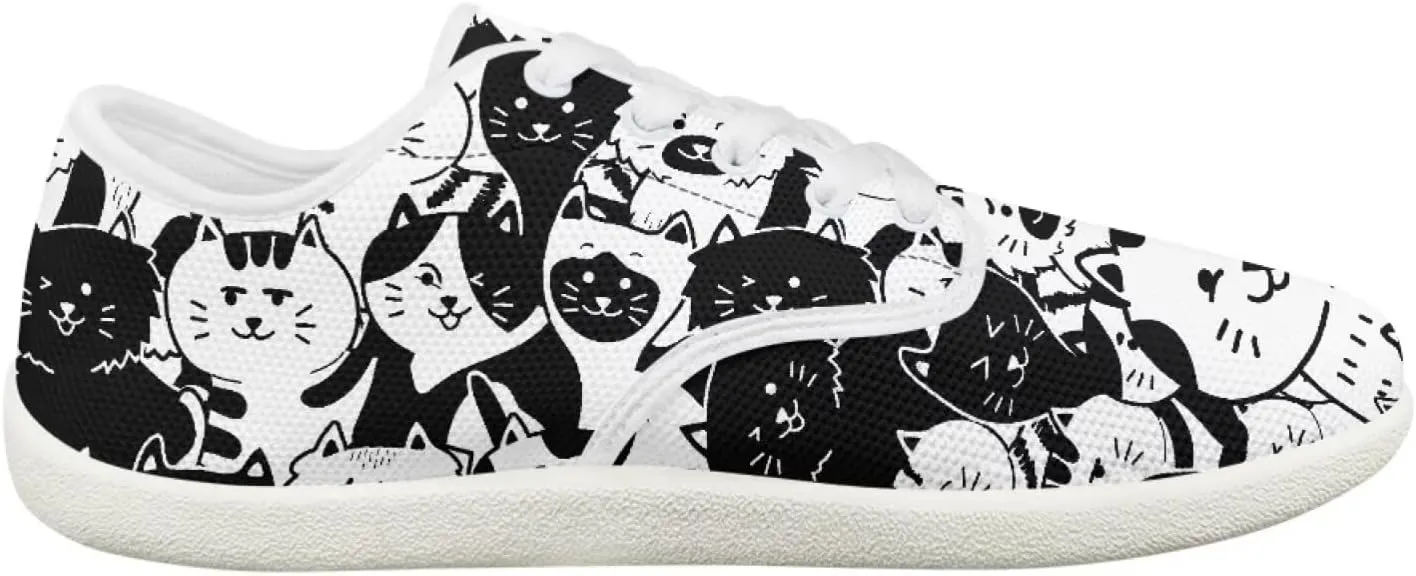 chaqlin Womens Fitness Shoes Non Slip Cat Pattern Low Top Athletic Sneaker Casual Flat Walking Running Tennis Shoe