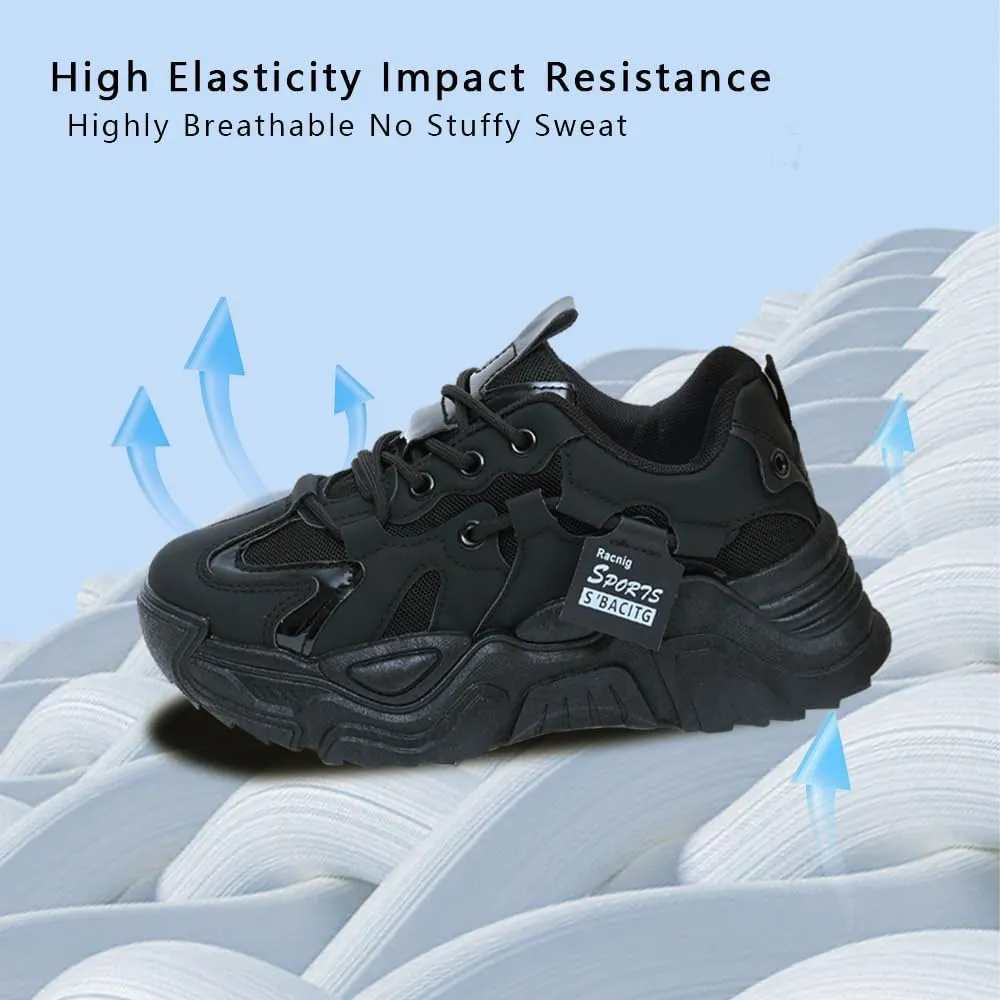Chunky Sneakers for Women,Anti Slip Fashionable Retro Height Increasing Lace up Shoes,Breathable Verastile Casual Style
