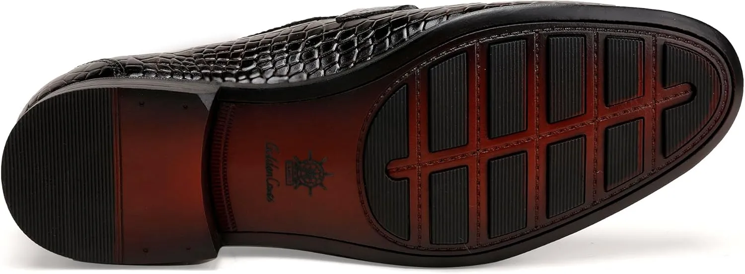 Classic Leather Dress Shoes for Men, Premium Alligator Printed Bussiness Dress Slip on Loafer for Mens