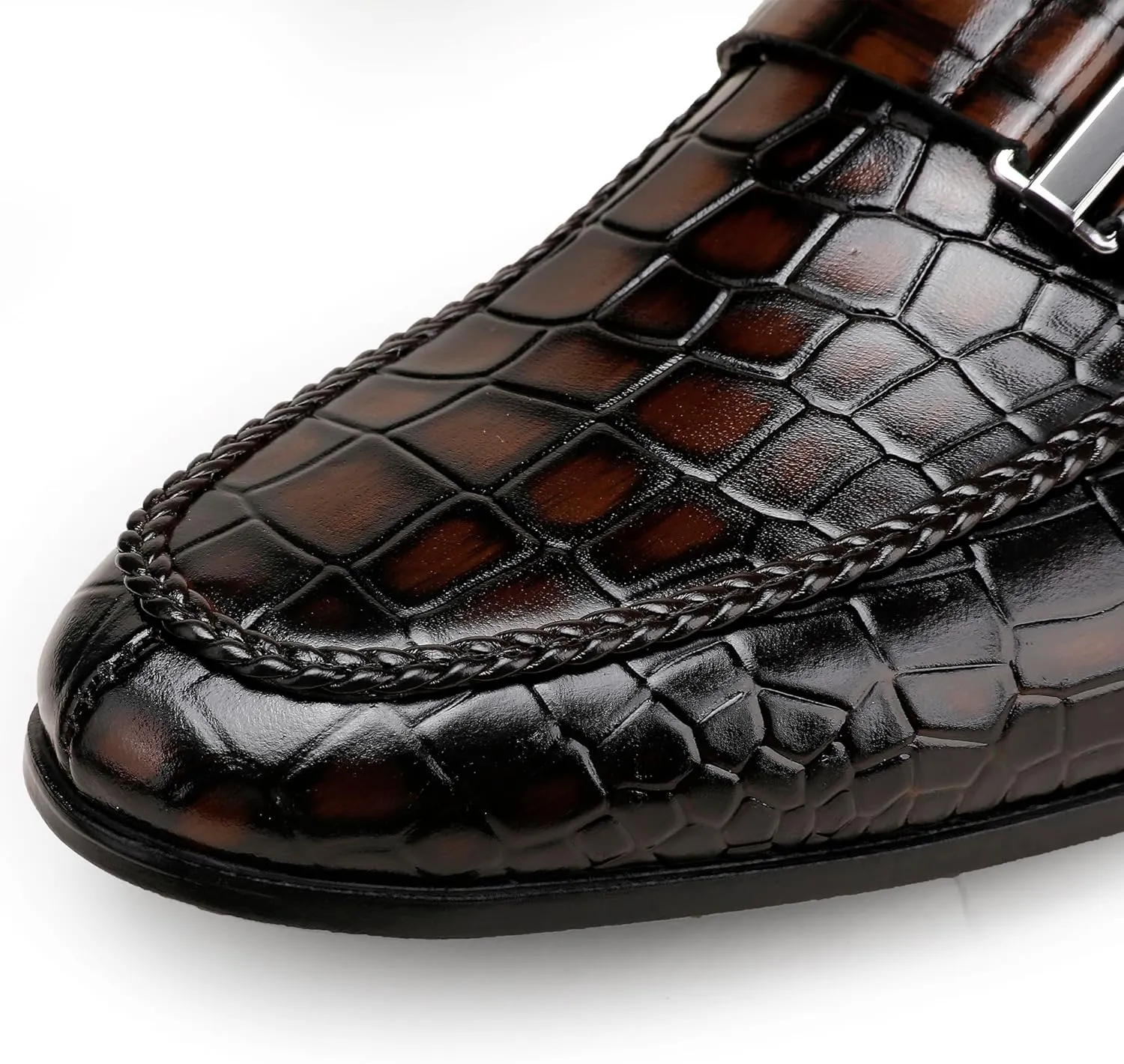 Classic Leather Dress Shoes for Men, Premium Alligator Printed Bussiness Dress Slip on Loafer for Mens
