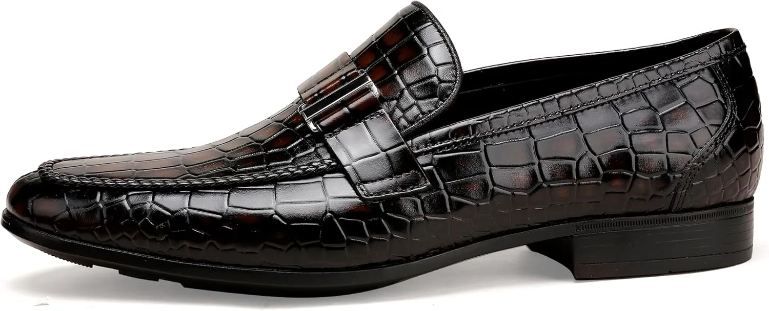 Classic Leather Dress Shoes for Men, Premium Alligator Printed Bussiness Dress Slip on Loafer for Mens