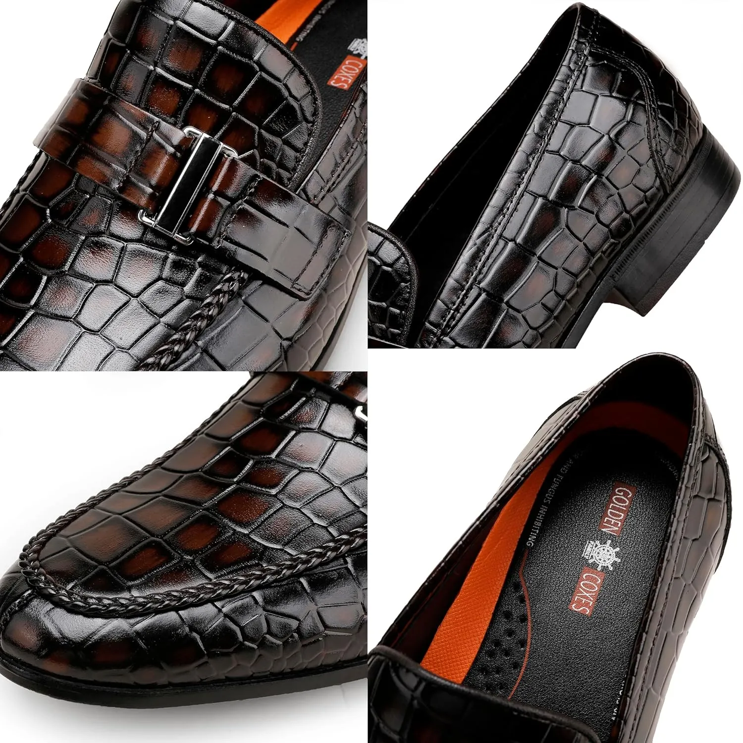 Classic Leather Dress Shoes for Men, Premium Alligator Printed Bussiness Dress Slip on Loafer for Mens