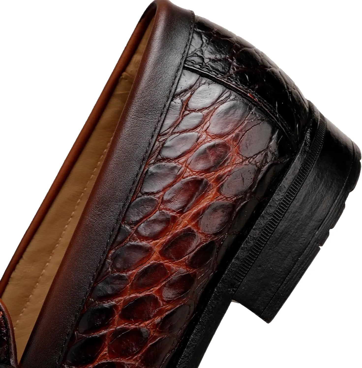 Classic Mens Leather Dress Shoes, Luxury Crocodile Printed Slip on Loafer with Matel Buckle Penny Shoes for Mens