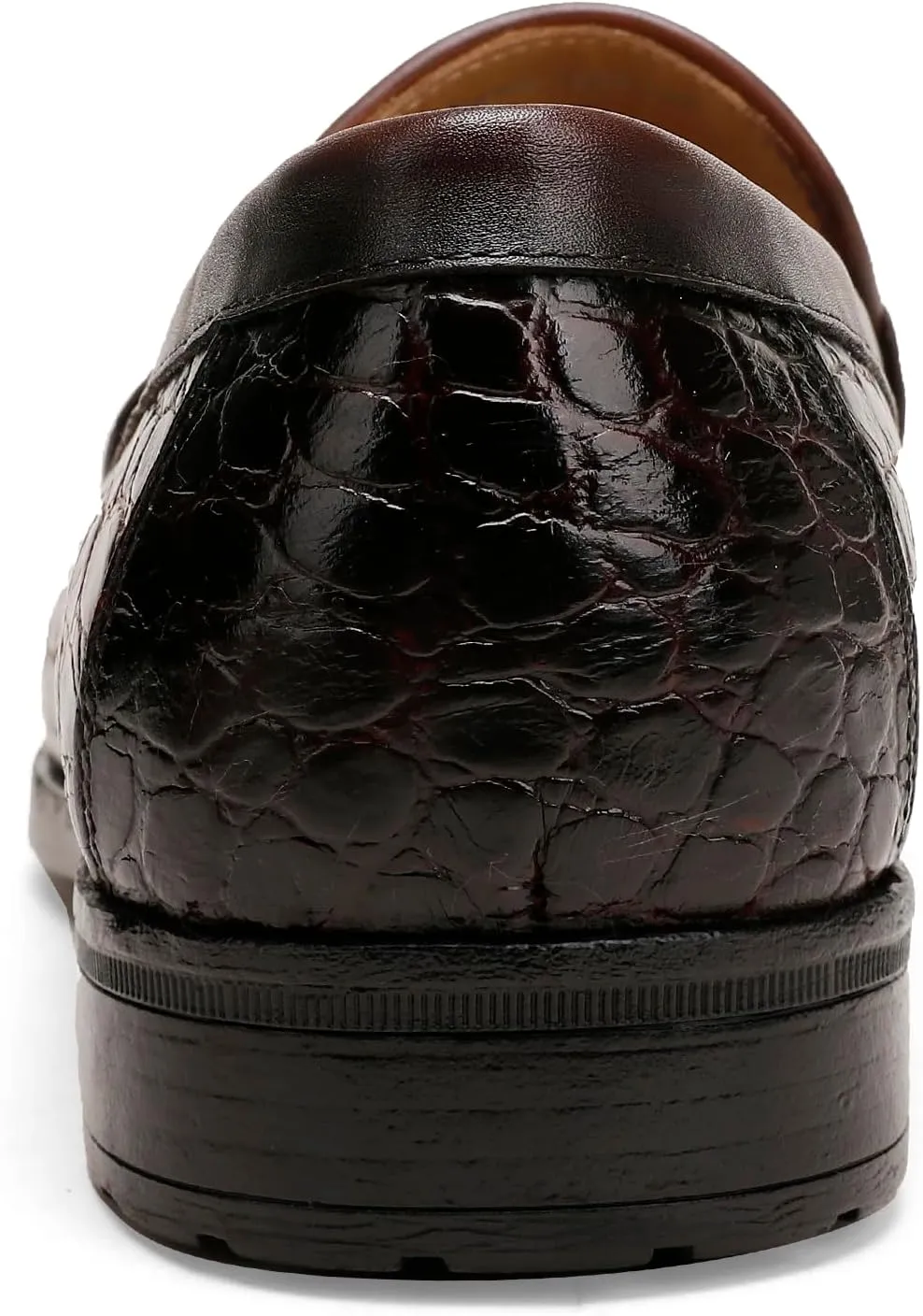 Classic Mens Leather Dress Shoes, Luxury Crocodile Printed Slip on Loafer with Matel Buckle Penny Shoes for Mens