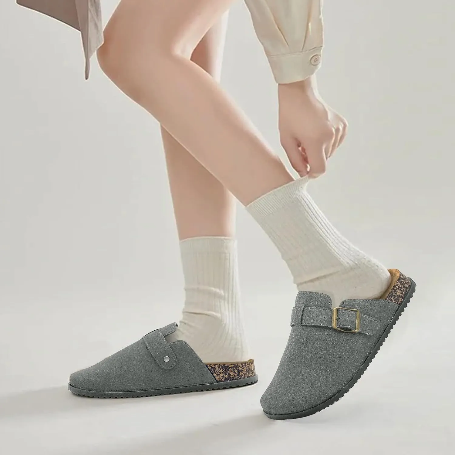 Clogs for Women and Men Suede Clogs Leather Mules Cork Footbed Sandals Potato Shoes with Arch Support Slip on Adjuestable Clog Slippers