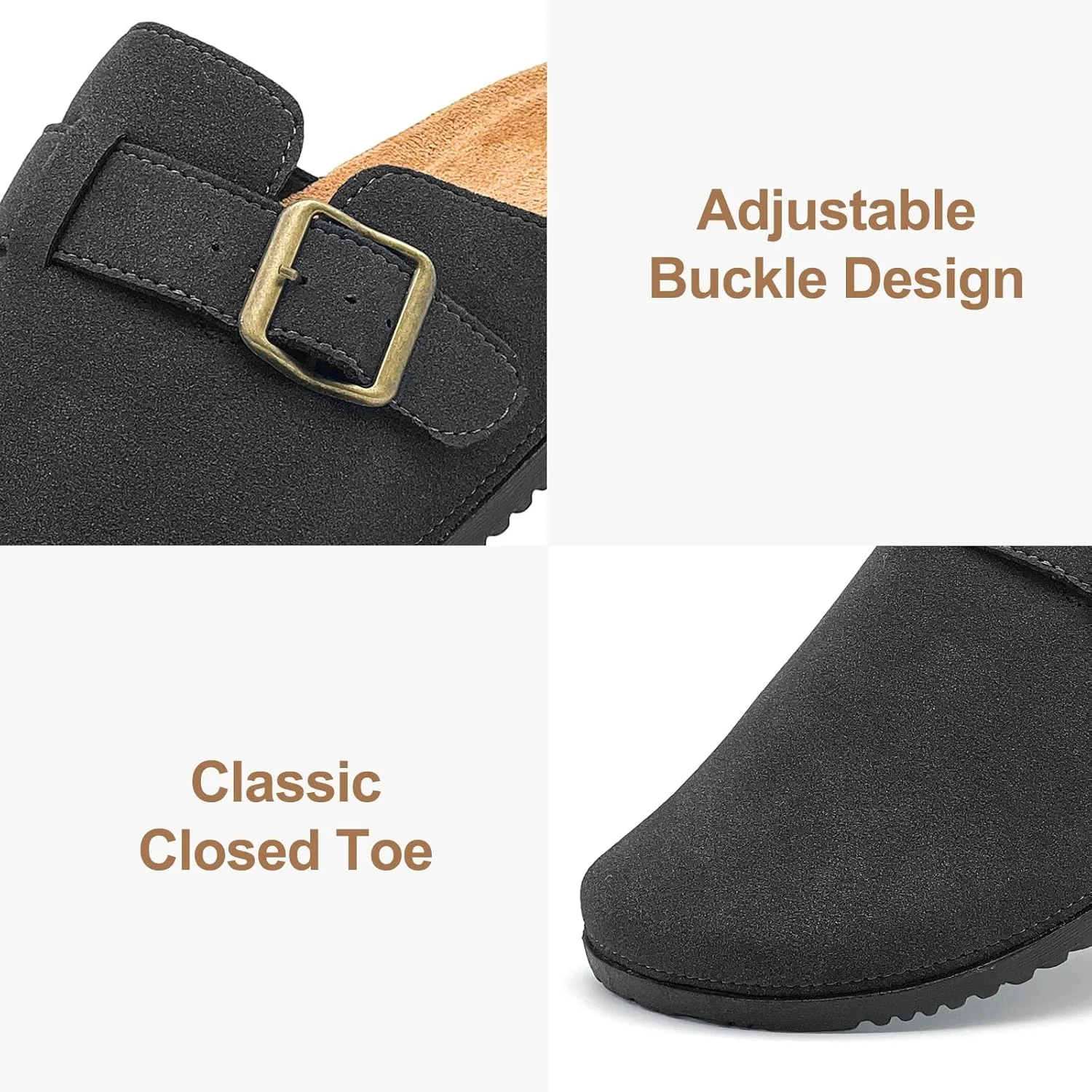 Clogs for Women and Men Suede Clogs Leather Mules Cork Footbed Sandals Potato Shoes with Arch Support Slip on Adjuestable Clog Slippers