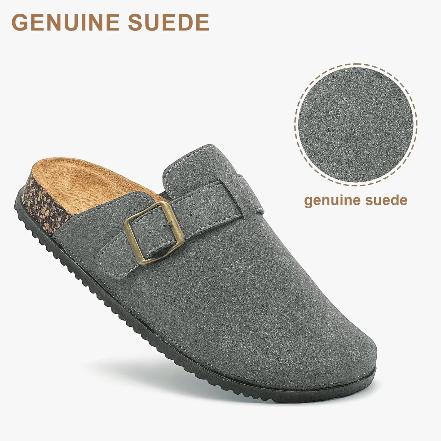 Clogs for Women and Men Suede Clogs Leather Mules Cork Footbed Sandals Potato Shoes with Arch Support Slip on Adjuestable Clog Slippers