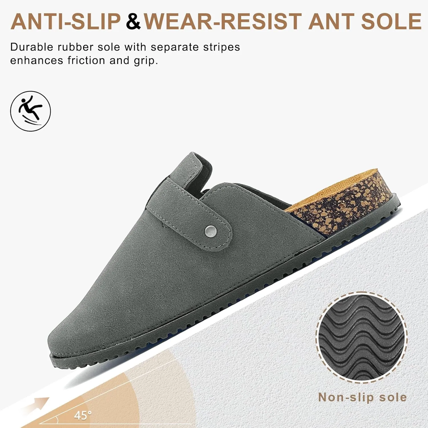 Clogs for Women and Men Suede Clogs Leather Mules Cork Footbed Sandals Potato Shoes with Arch Support Slip on Adjuestable Clog Slippers